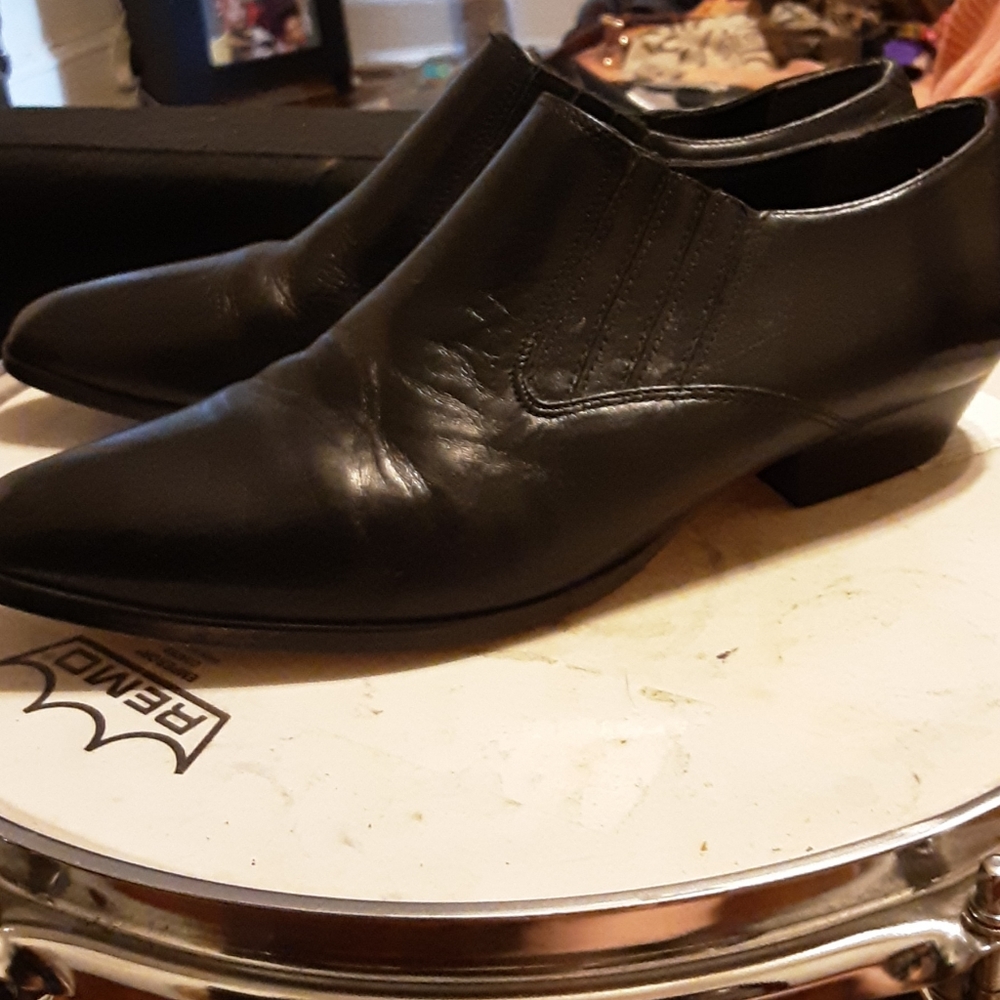 1990's shiny black leather ankle boots - Picture 3 of 5